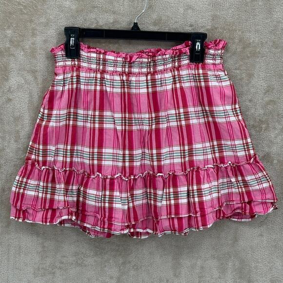 J Crew Skirt Womens Small Pink Plaid Ruffle Mini 100% Cotton Preppy Academia - Picture 1 of 8